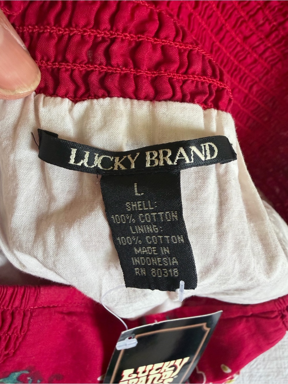 Lucky Brand 100% Cotton Red Smocked Waist Floral Mini Skirt - Picture 6 of 10